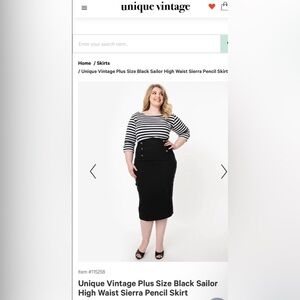 Unique Vintage Plus Size Black Sailor High Waist Sierra Pencil Skirt